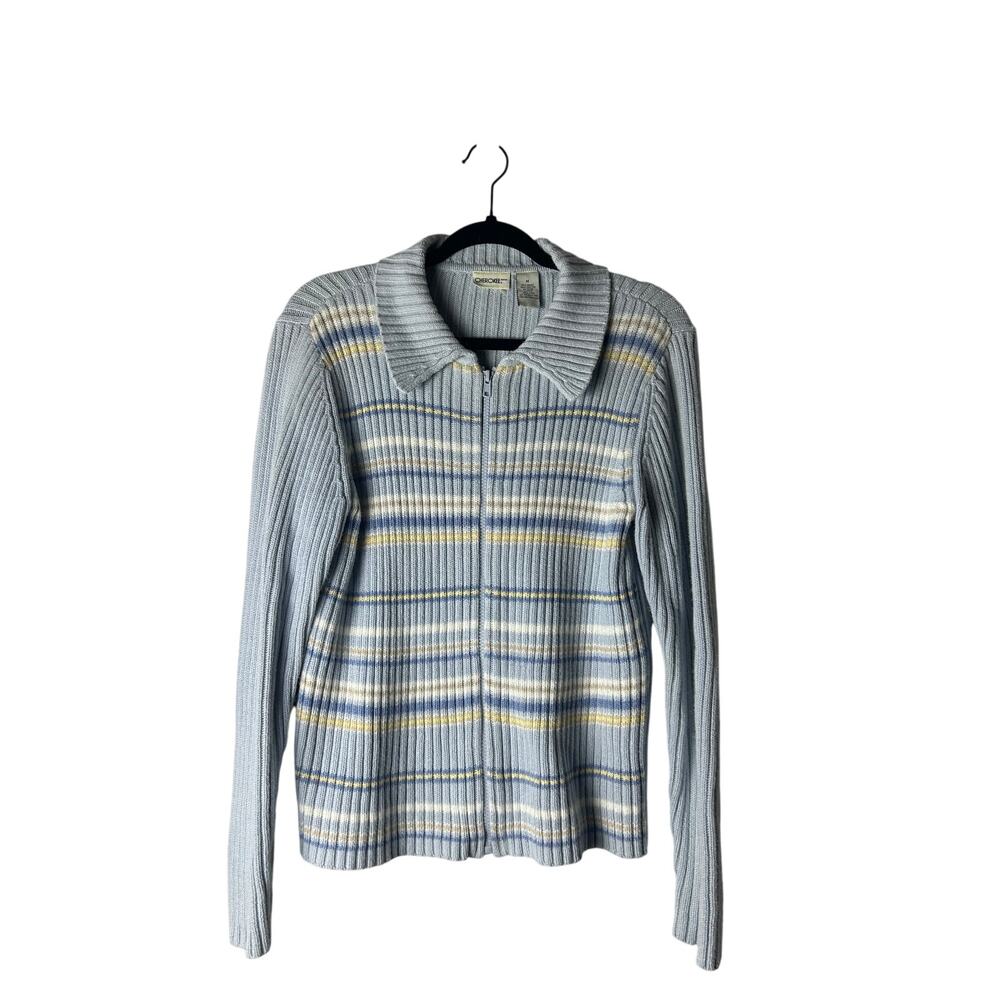 cherokee striped knit zip up cardigan in baby blue size m